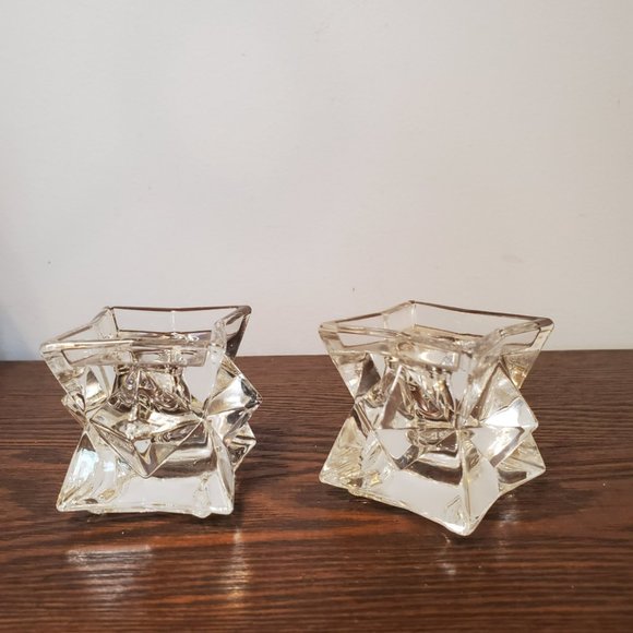 Michael C Fina 5th Avenue Taper Candle Holders Pair 24% Lead Crystal Set Lot 2" - Picture 5 of 9